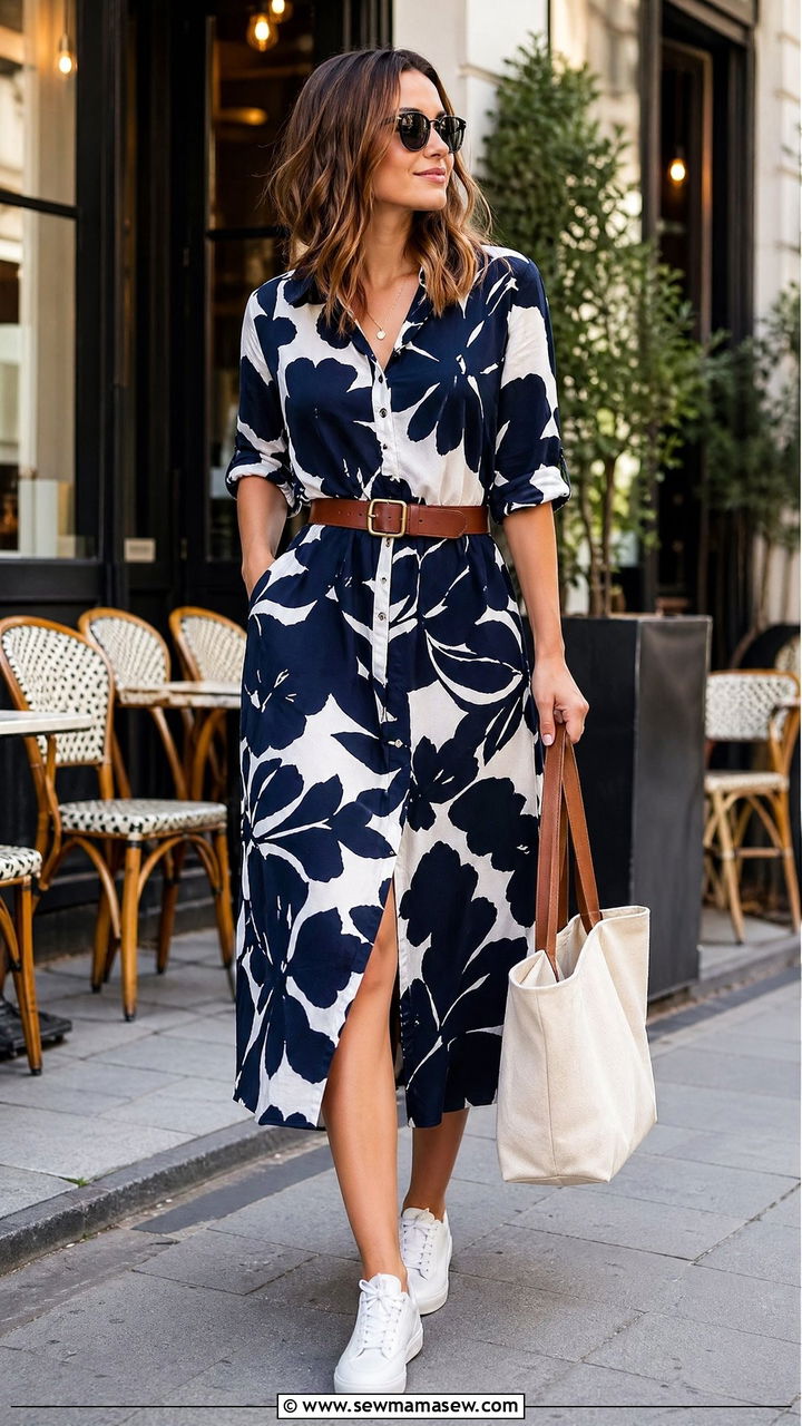 Floral Shirt Dress With Sneakers - 35 summer floral outfit ideas