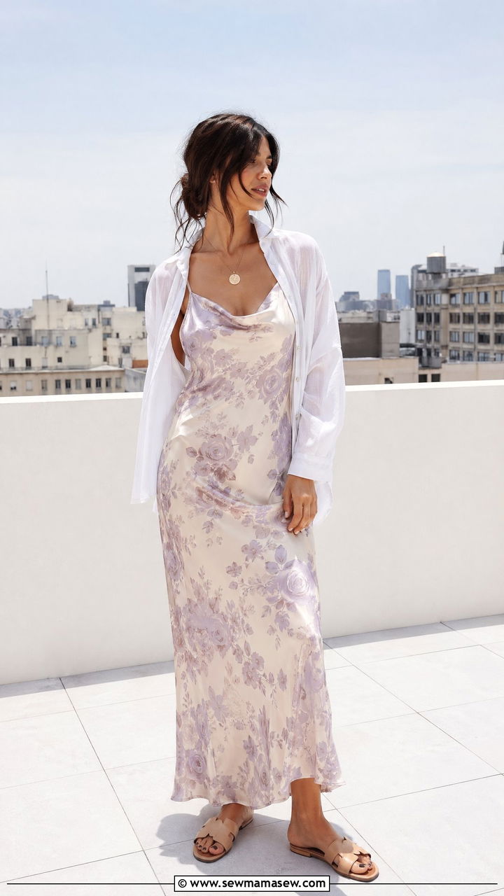 Floral Slip Dress With Flat Sandals - 35 summer floral outfit ideas