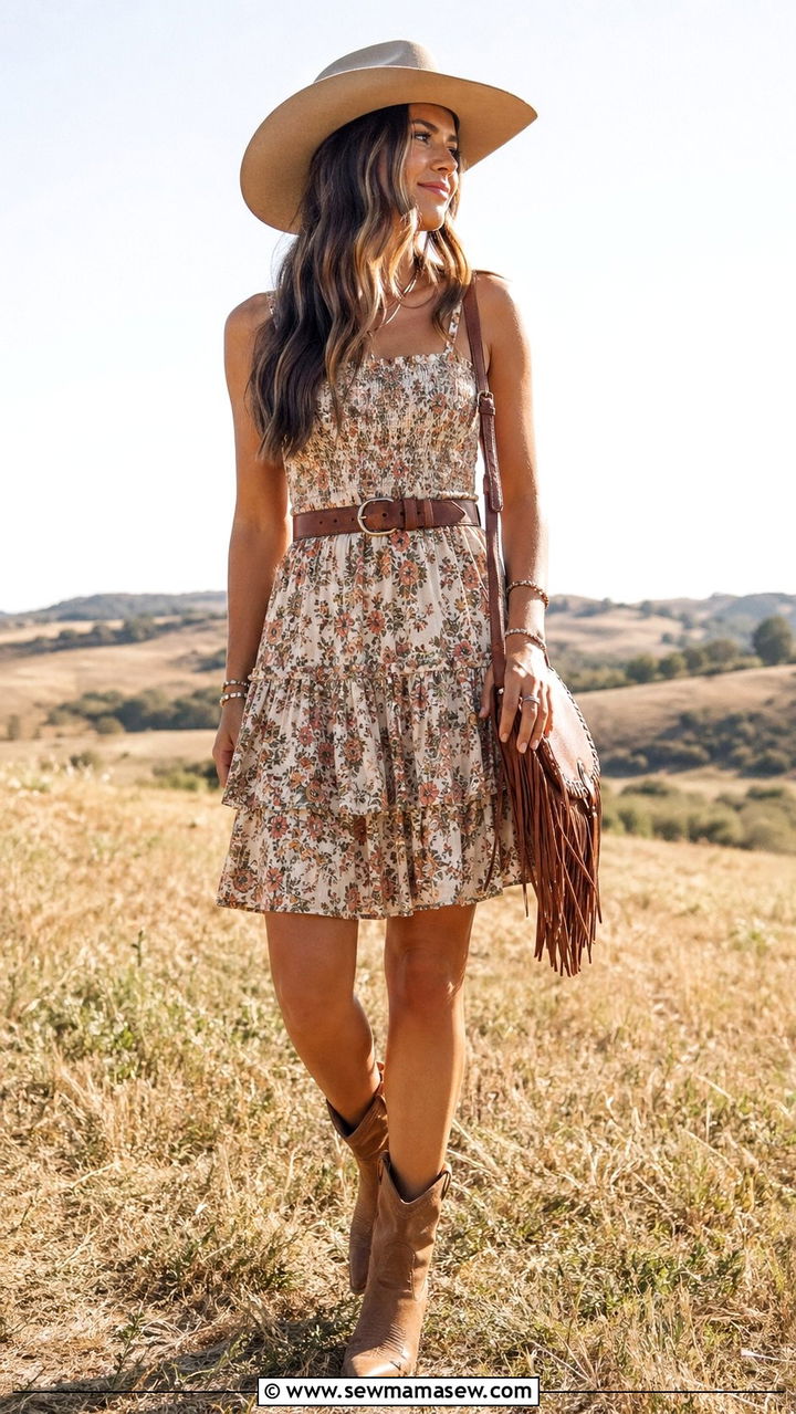 Floral Sundress With Western Hat Country Concert Look - 30 what to wear to a summer concert