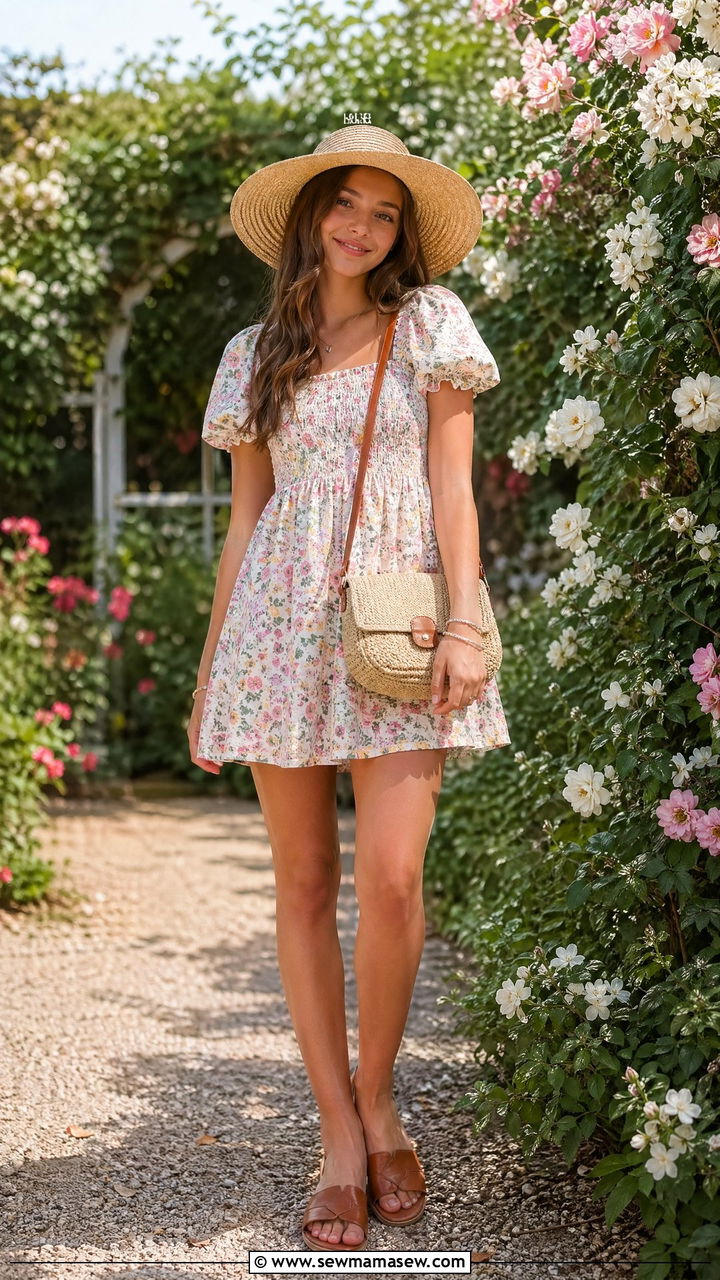 Floral Sundress with Flat Sandals - 35 Summer outfits for teens