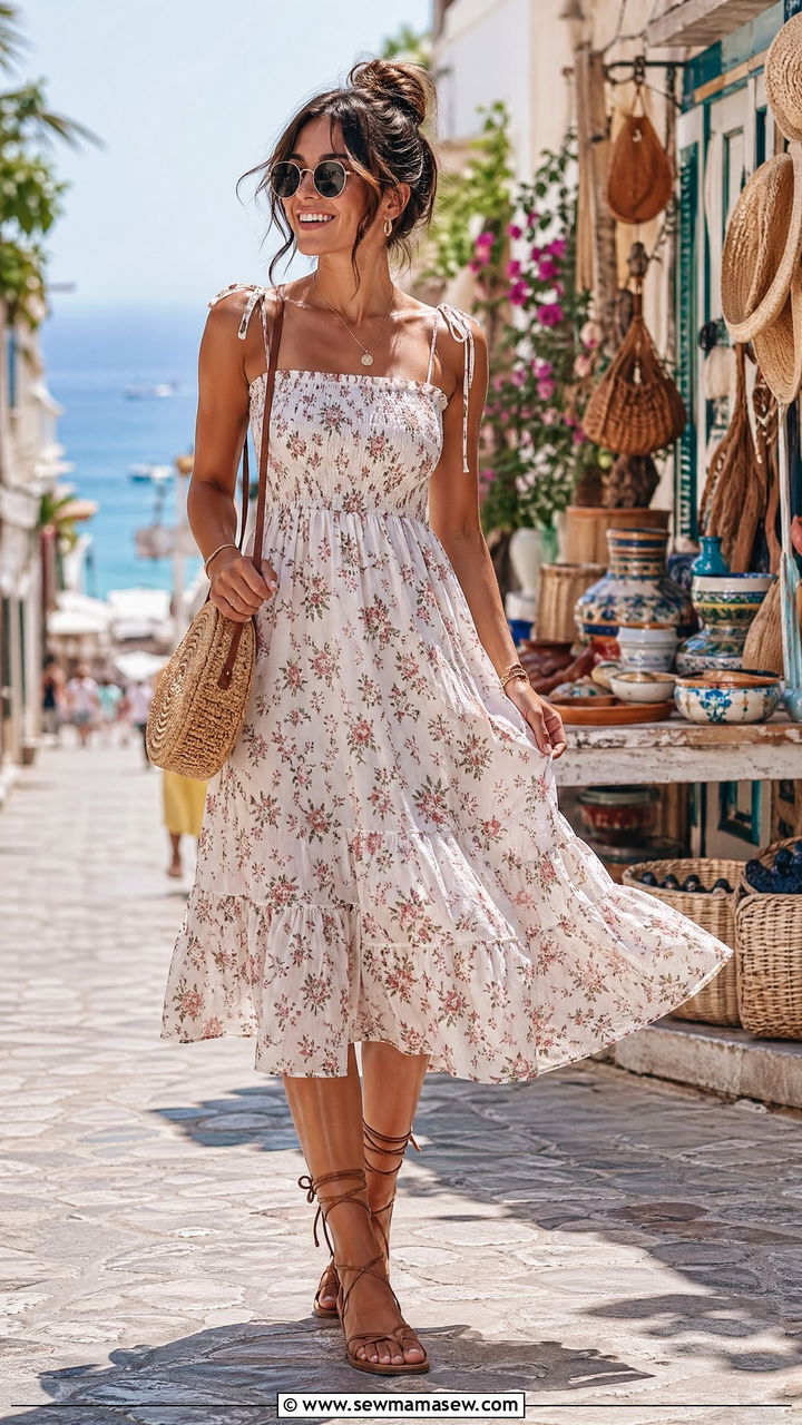 Floral Sundress with Lace Up Sandals Beach Outfit - 35 classy beach vacation outfit ideas
