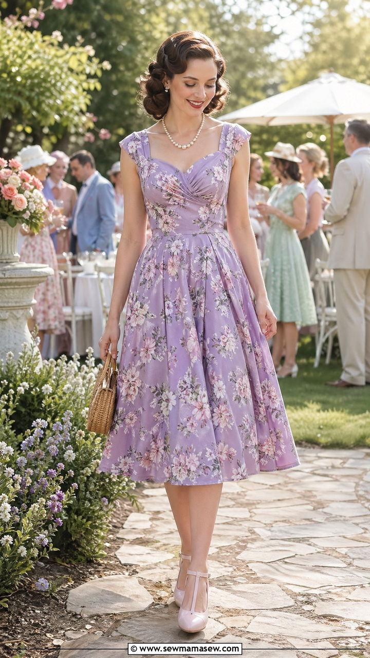 Floral Tea Dress with Mary Jane Heels - 35 Vintage 50s outfit ideas