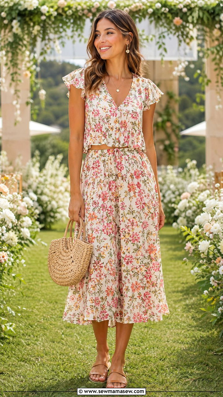 Floral Top and Midi Skirt Set Summer Outfit - 35 summer outfit ideas for women over 40