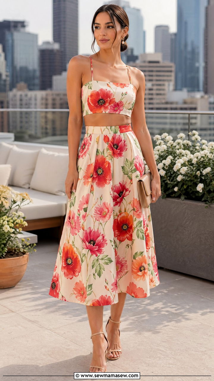 Floral Two Piece Set With Heeled Sandals - 35 Spring floral print outfits
