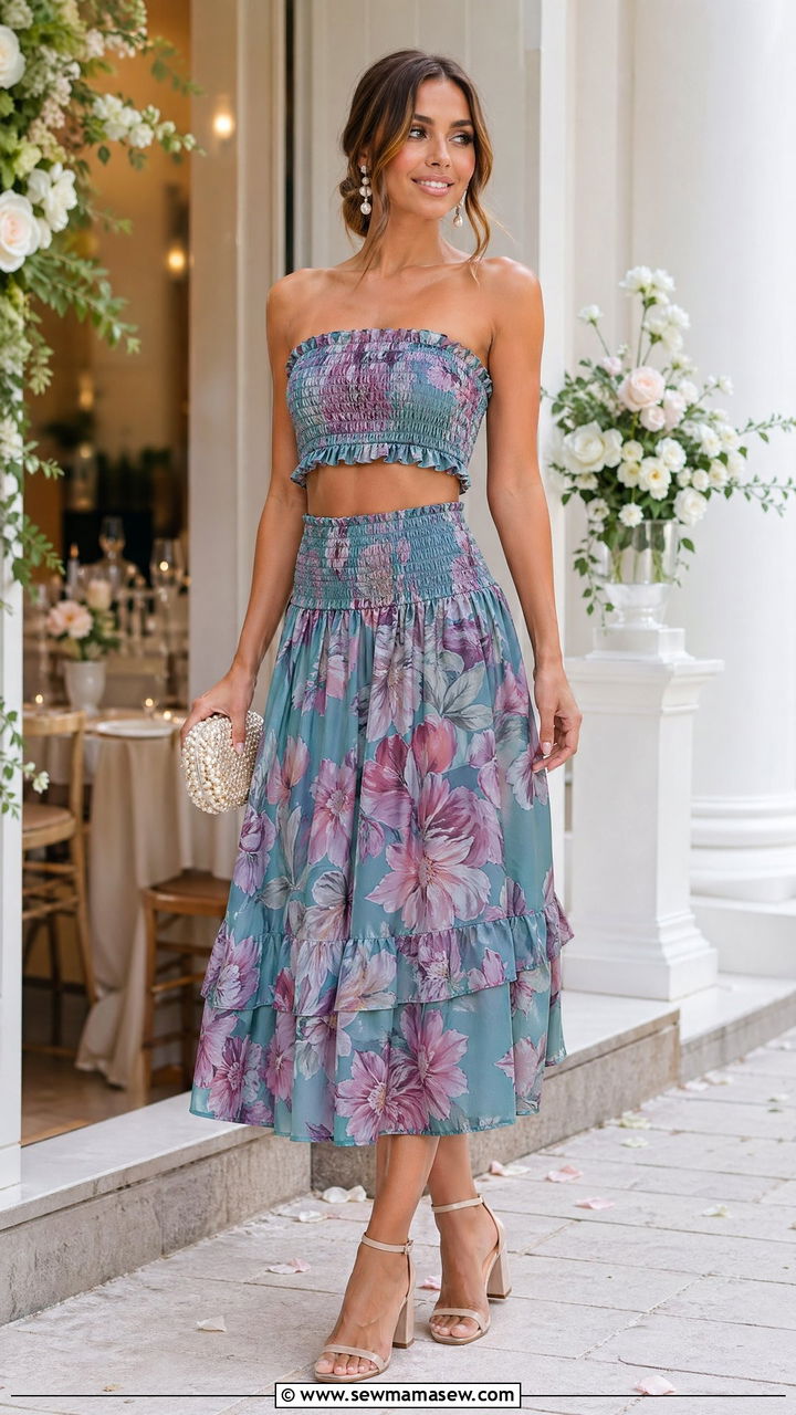 Floral Two Piece Set With Heels - 35 summer floral outfit ideas