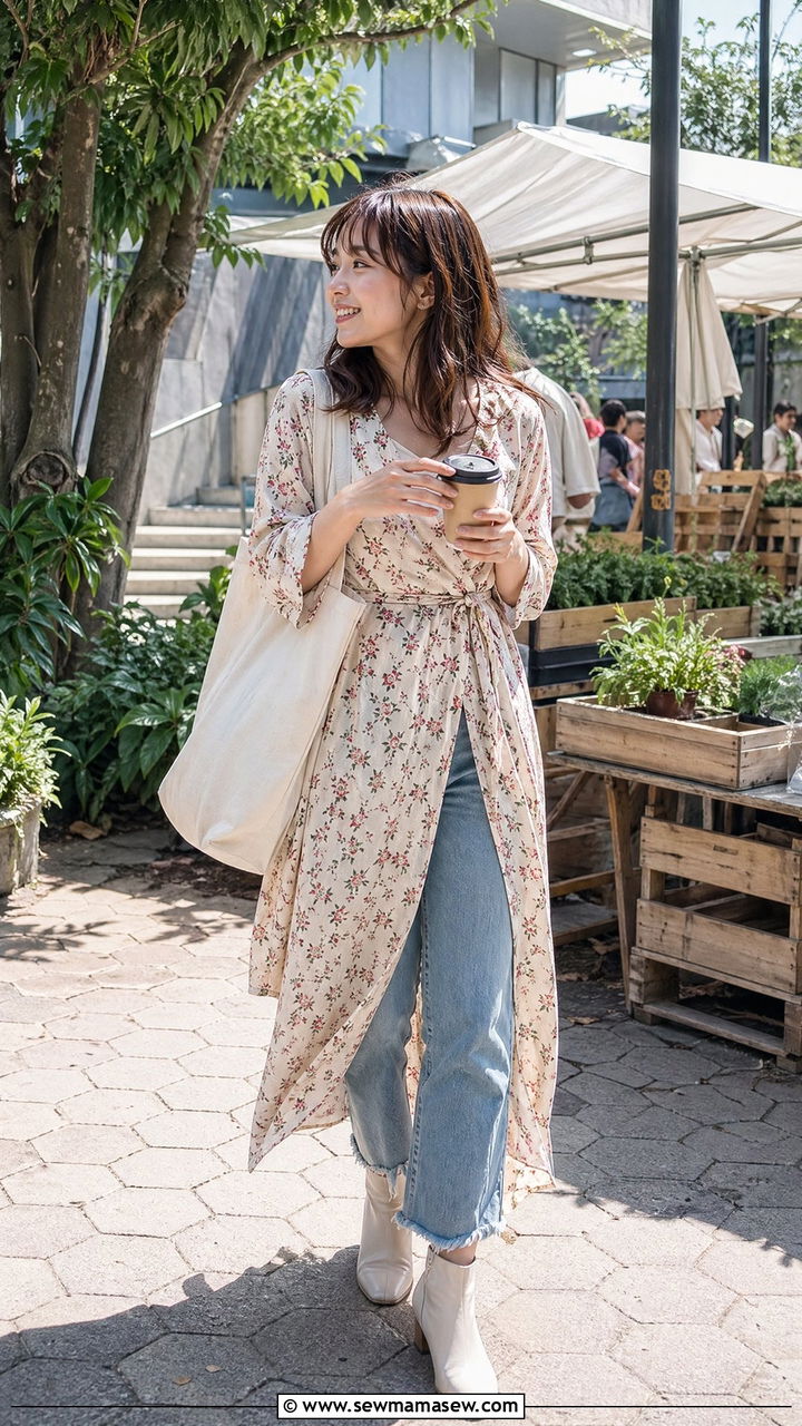 Floral Wrap Dress Over Cropped Jeans Outfit Spring Japan - 35 Spring Japan outfit ideas