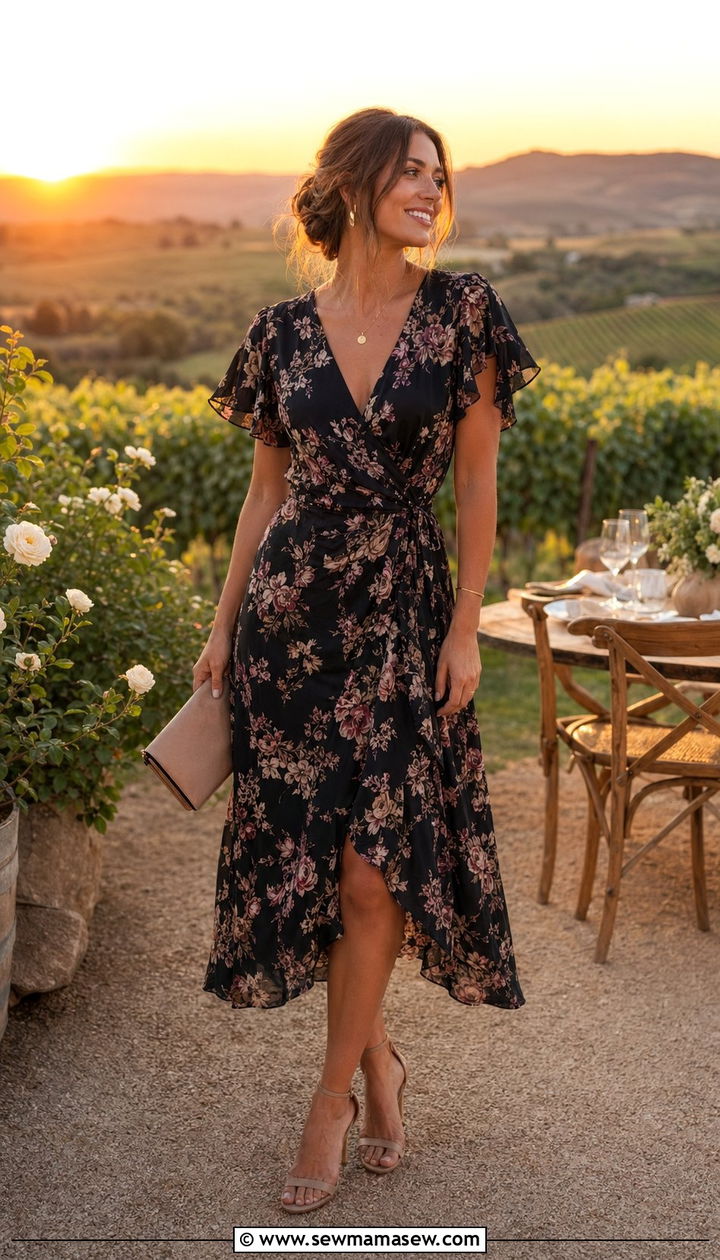 Floral Wrap Dress Rehearsal Dinner Outfit - 35 rehearsal dinner outfit ideas