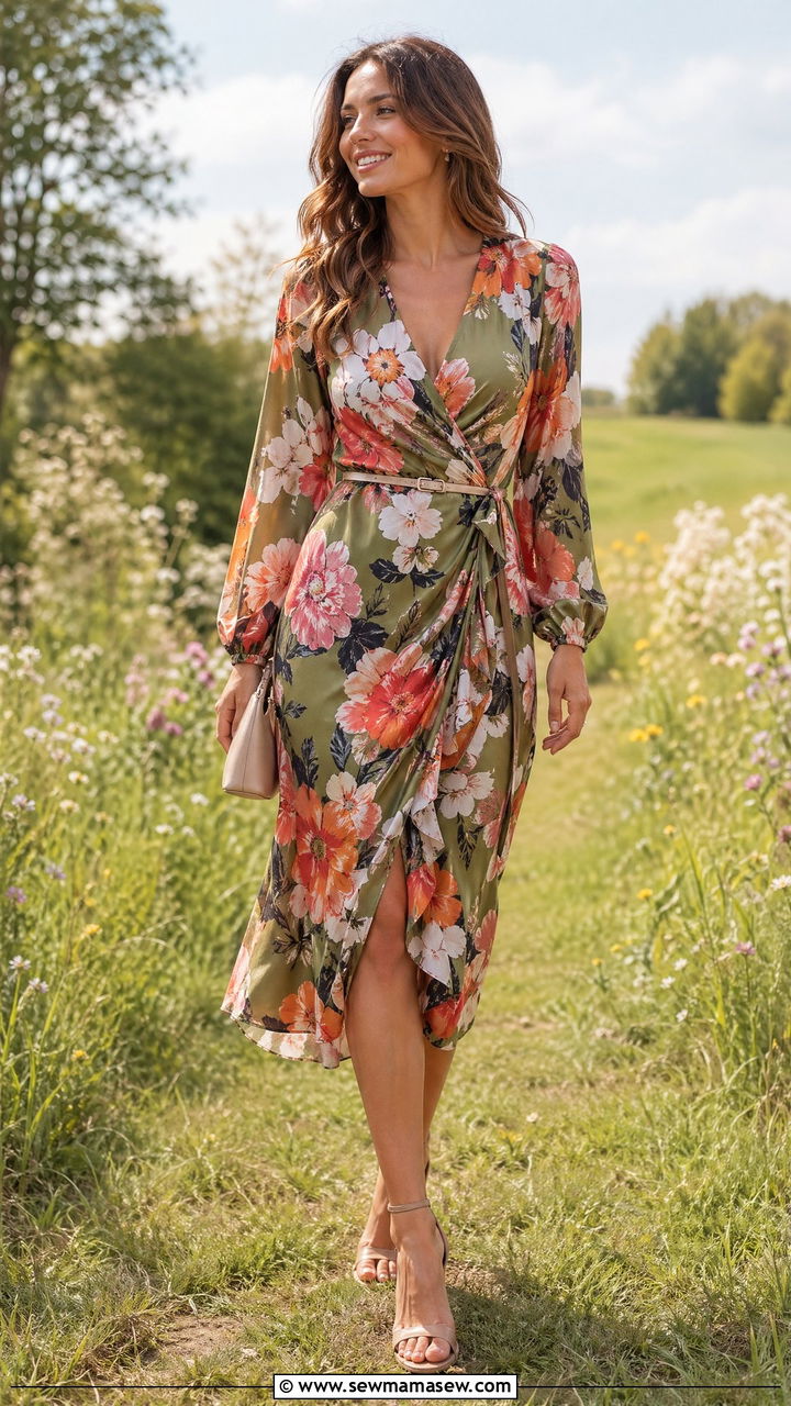 Floral Wrap Midi Dress for Spring Wedding - 35 chic wedding guest outfits for women