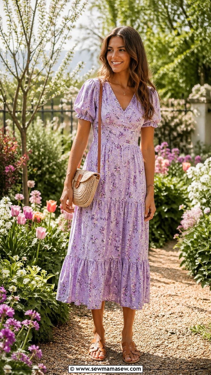 Floral midi dress outfit with sandals - 30 spring floral dress outfit ideas