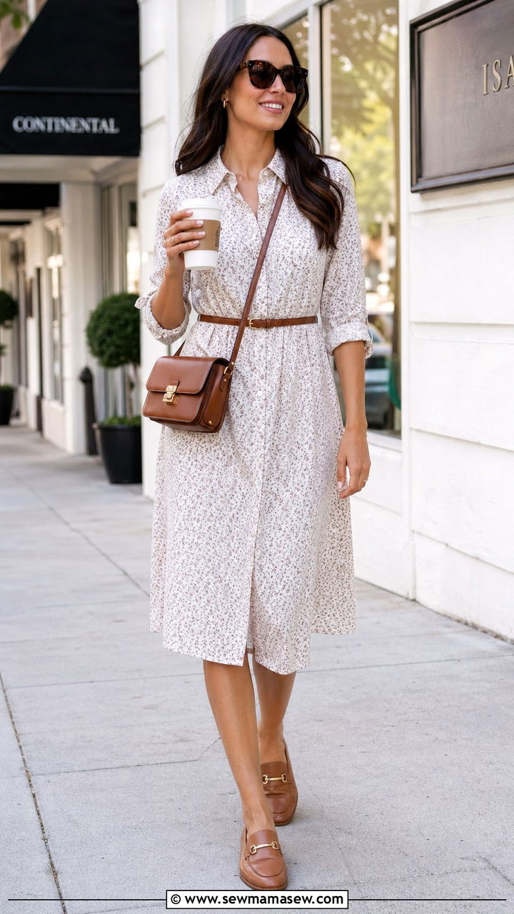 Floral shirtdress outfit with loafers - 30 spring floral dress outfit ideas