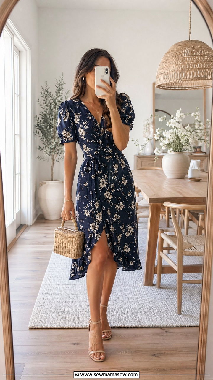 Floral wrap dress outfit - 35 classy brunch outfits