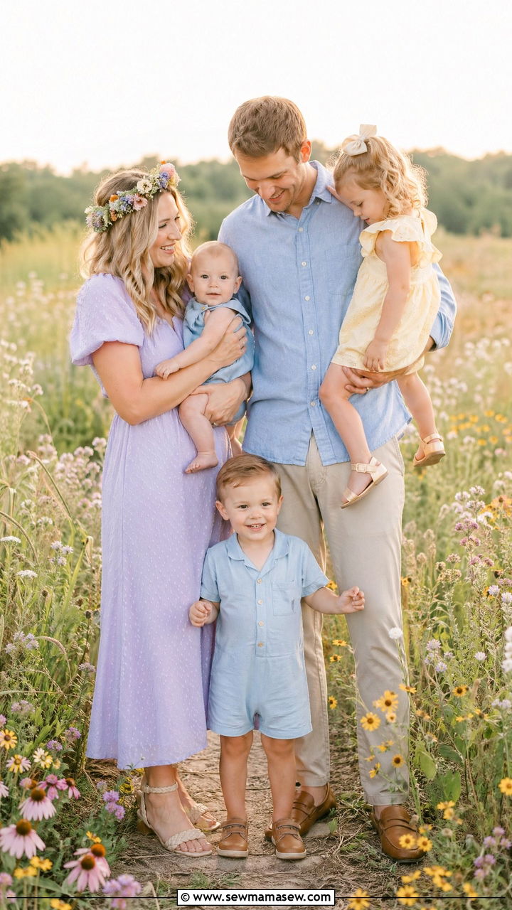 Flower Field Pastel Family Photo Outfits - 35 spring family photo outfit ideas
