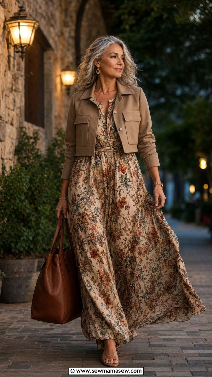 Flowing Maxi Dress With Structured Jacket - 35 Outfit ideas for women over 75