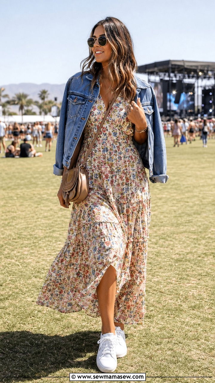 Flowing Maxi Dress with White Sneakers - 30 What to wear to a spring festival