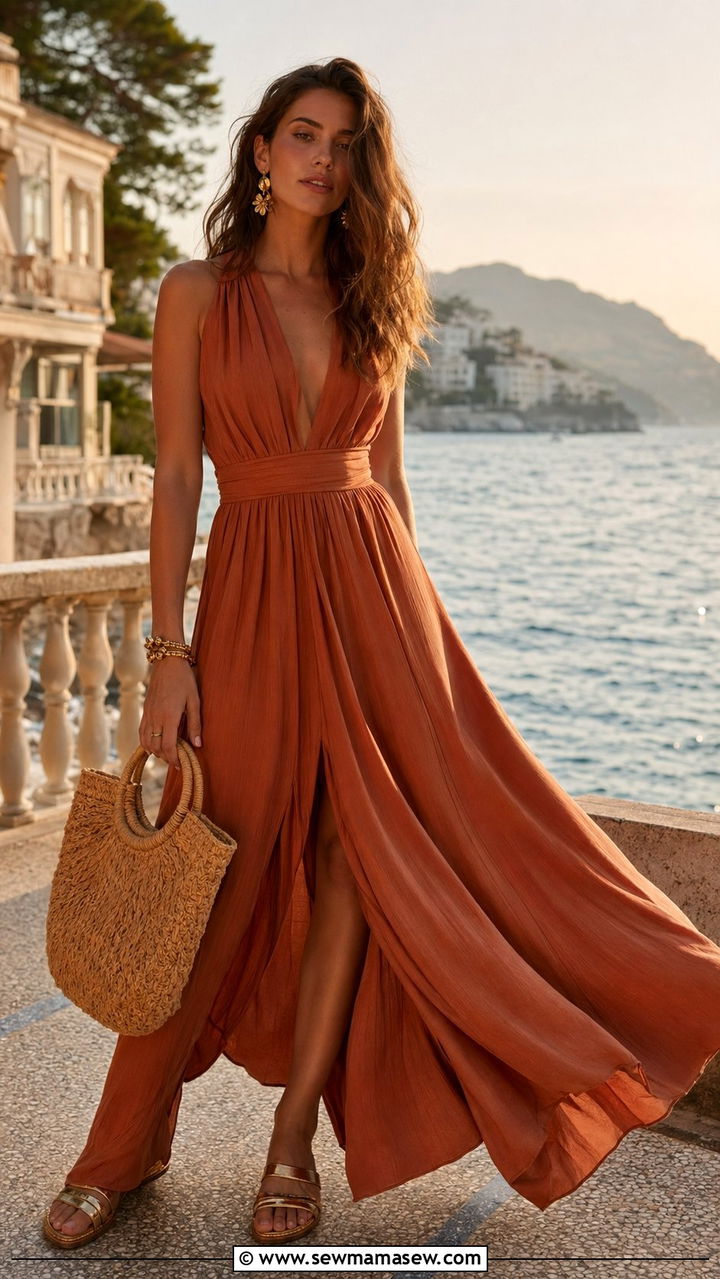Flowing Terracotta Dress for Evening - 35 Old money outfits 2026