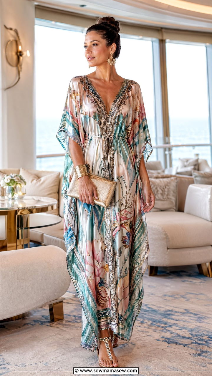Flowy Caftan with Jeweled Sandals - 35 Cruise outfit ideas for women