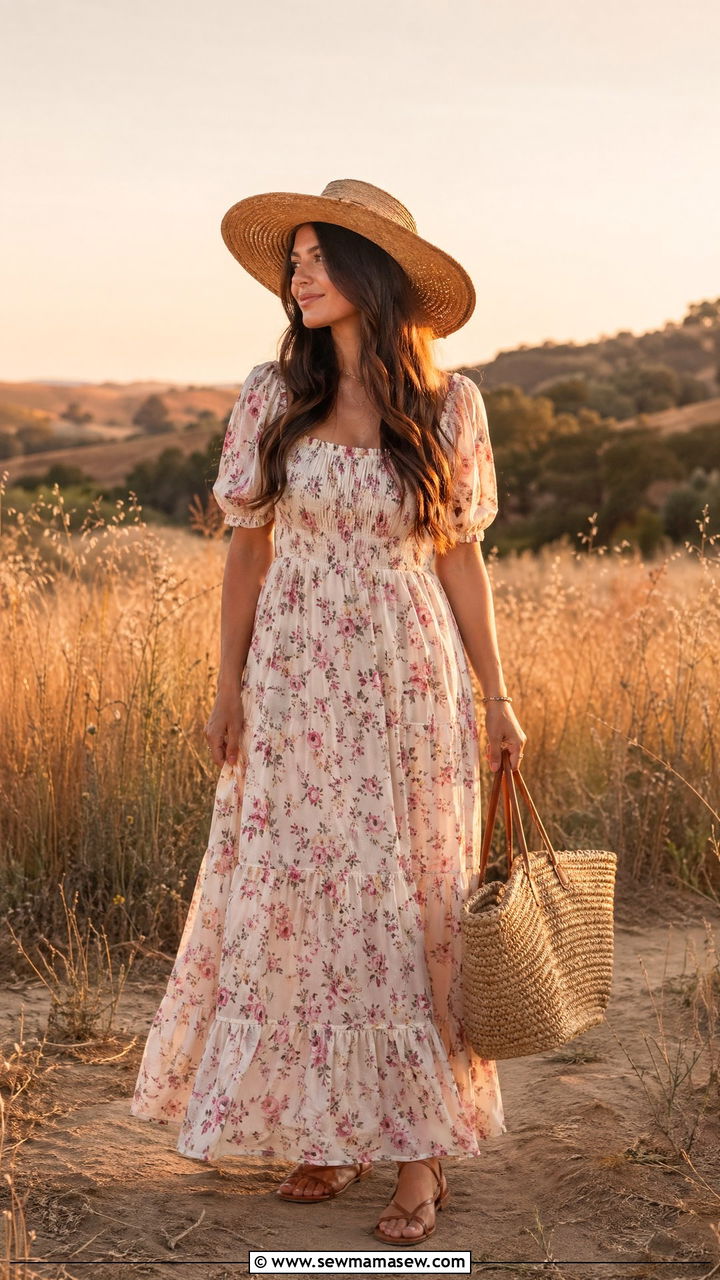Flowy Maxi Dress And Strappy Sandals Outfit - 35 summer everyday outfit ideas