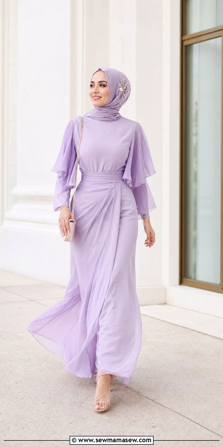 Flowy Maxi Dress With Coordinated Hijab - 30 wedding guest outfits for hijab women