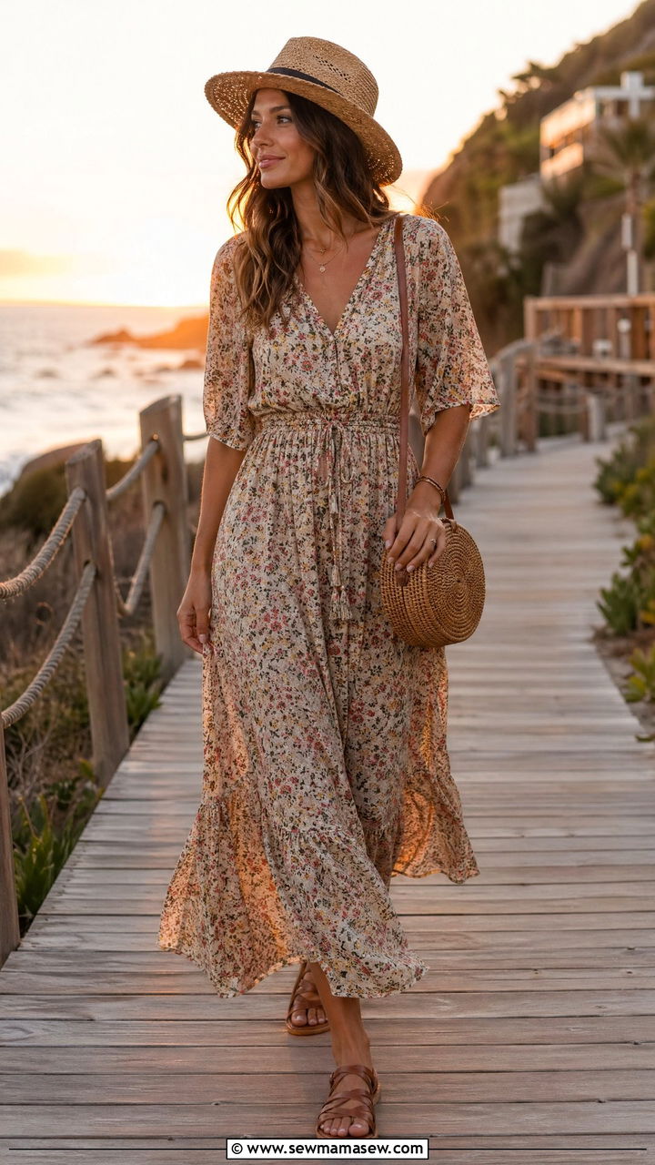 Flowy Maxi Dress With Flat Sandals - 35 comfortable outfit ideas for women