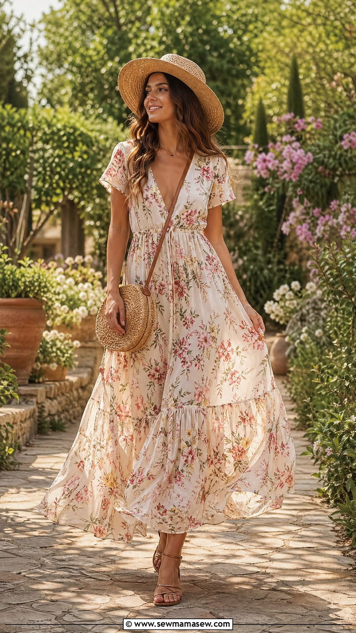 Flowy Maxi Dress and Strappy Sandals Outfit - 35 Summer style ideas