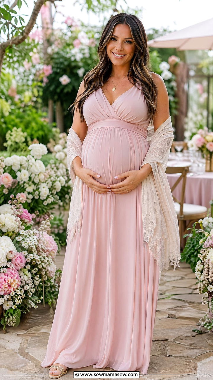 Flowy Maxi Dress with Flat Sandals - 35 cute baby shower outfits