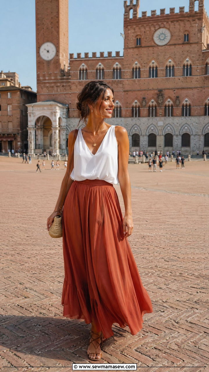 Flowy Maxi Skirt and Sleeveless Blouse - 35 Tuscany vacation outfit ideas