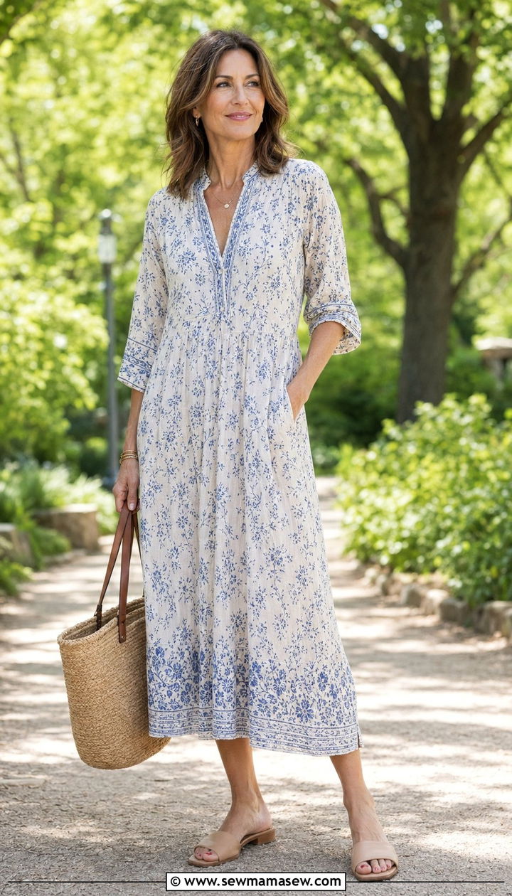Flowy Midi Dress and Minimal Accessories - 30 What to wear to brunch over 40