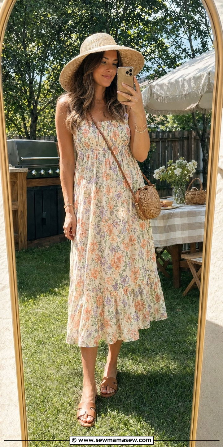 Flowy Sundress And Flat Sandals BBQ Outfit - 30 BBQ party outfit ideas