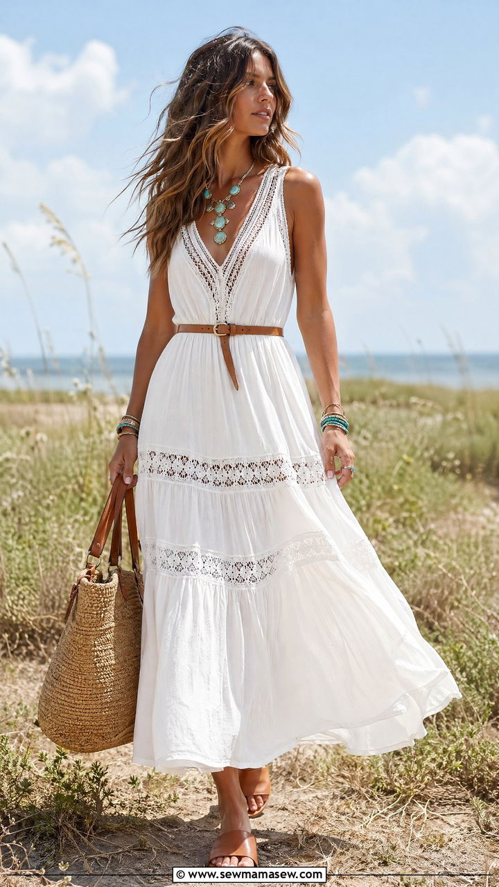 Flowy White Maxi Dress - 35 summer boho chic outfits