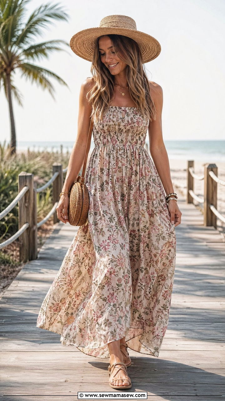 Flowy maxi dress with flat sandals - 35 Weekend getaway outfit ideas