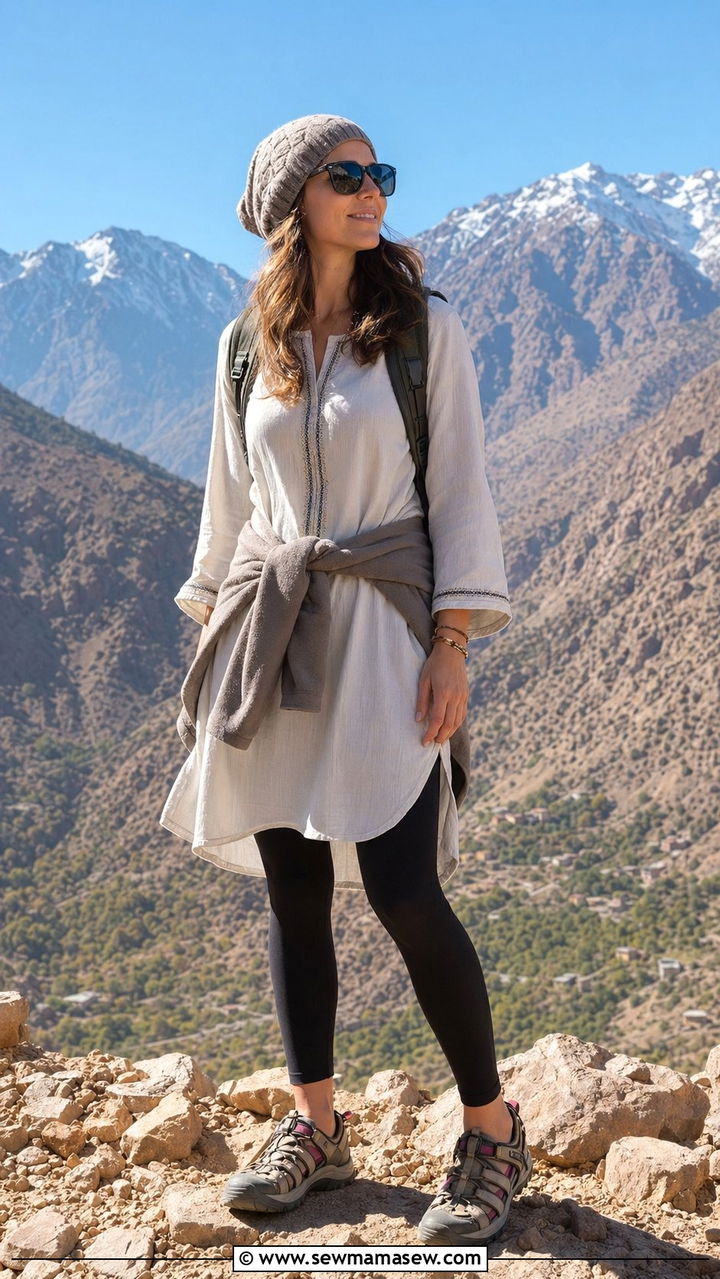 Flowy tunic and leggings for Atlas Mountain treks - 35 Morocco vacation outfit ideas