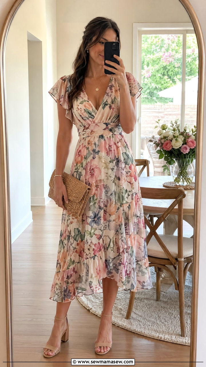 Flutter Sleeve Dress Wedding Guest Outfit - 35 Summer wedding guest outfits