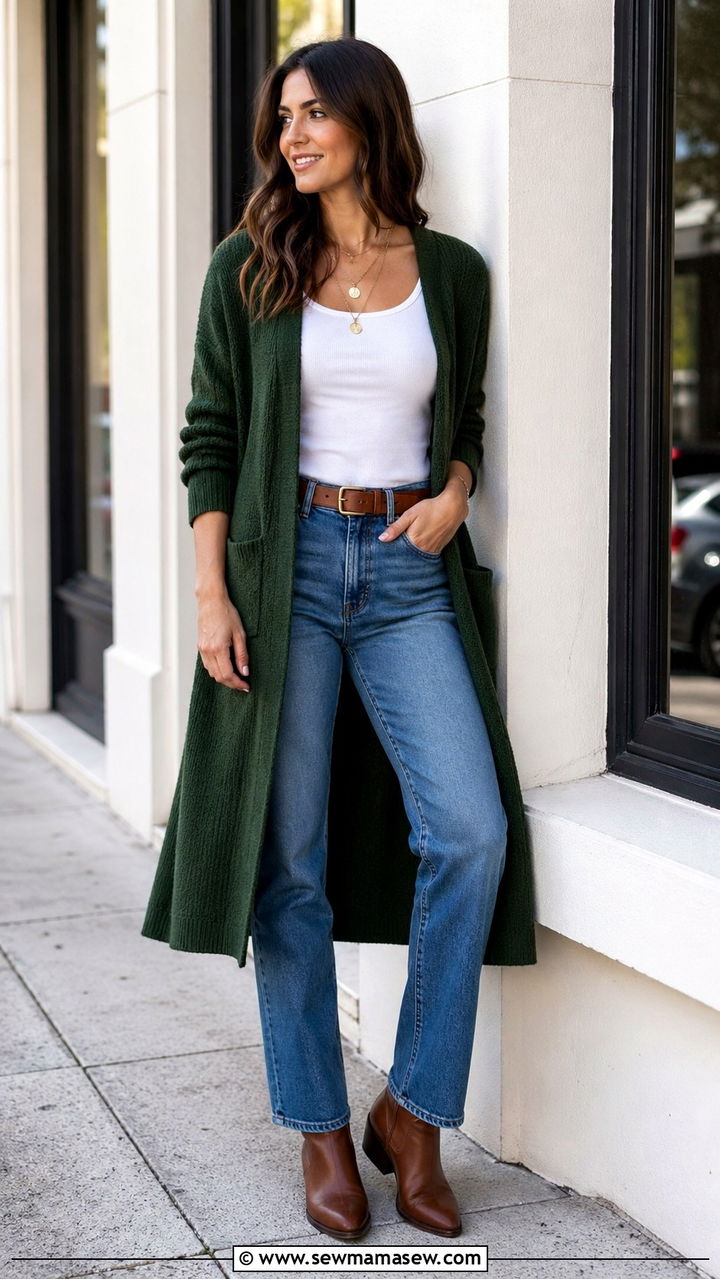 Forest Green Cardigan With Blue Jeans - 40 All forest green outfit ideas