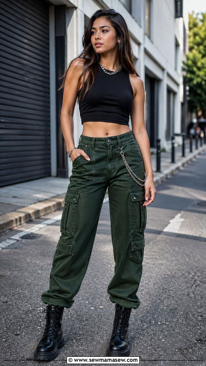 Forest Green Cargo Pants With Crop Top - 40 All forest green outfit ideas