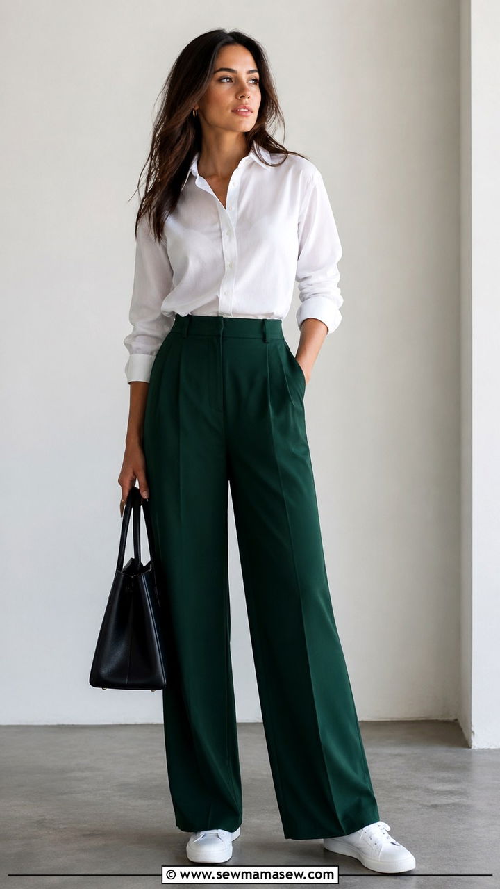 Forest Green Sweater With Cream Trousers - 40 All forest green outfit ideas