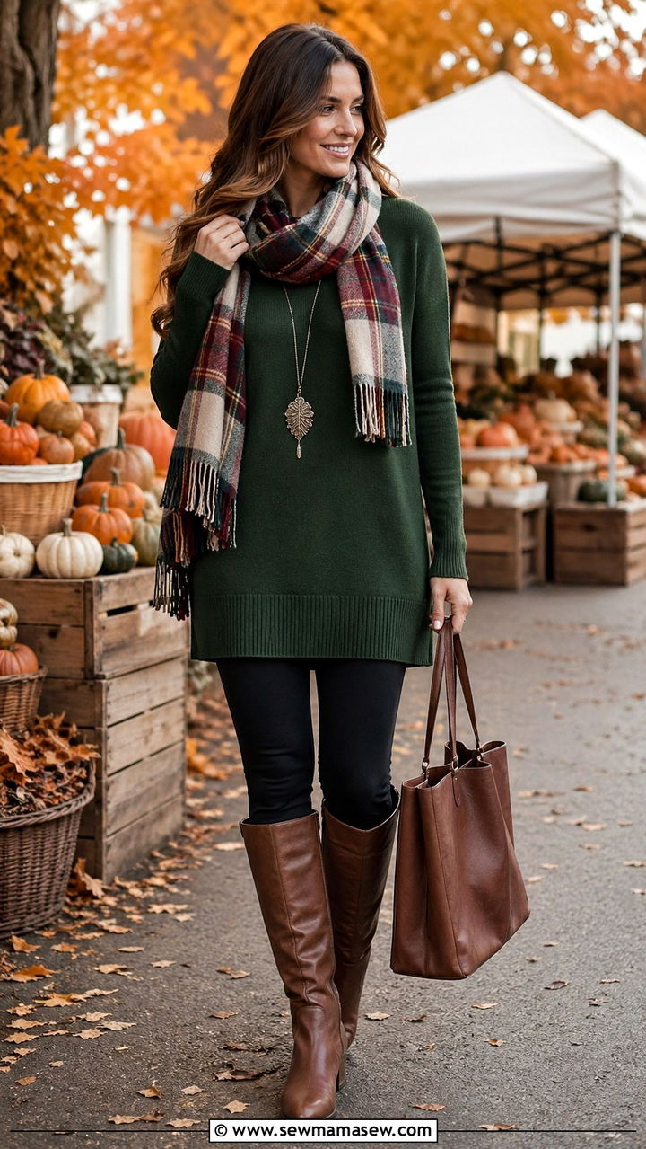 Forest Green Tunic With Leggings And Boots - 40 All forest green outfit ideas