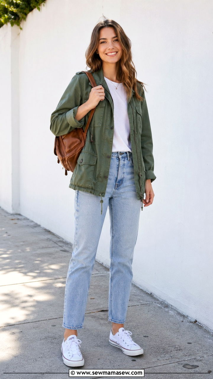 Forest Green Utility Jacket With White Tee - 40 All forest green outfit ideas