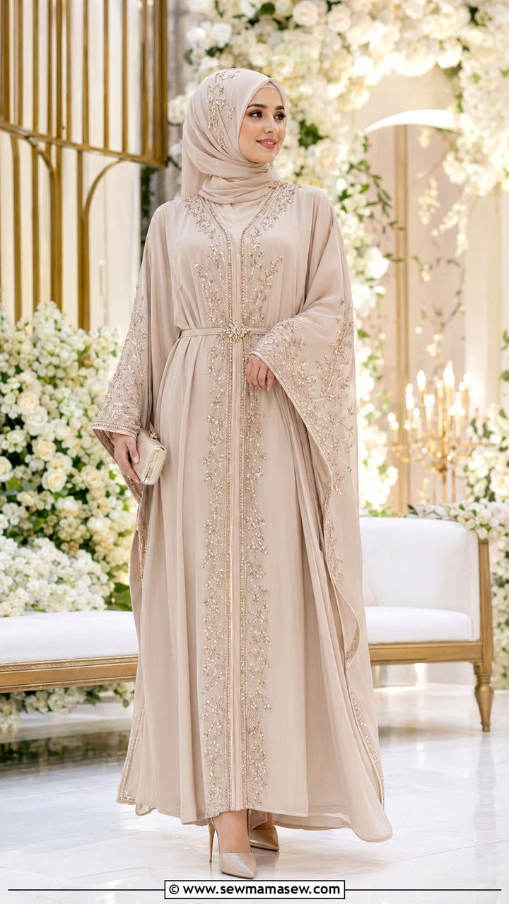 Formal kaftan and embellished hijab outfit - 35 Modest outfit ideas with hijab
