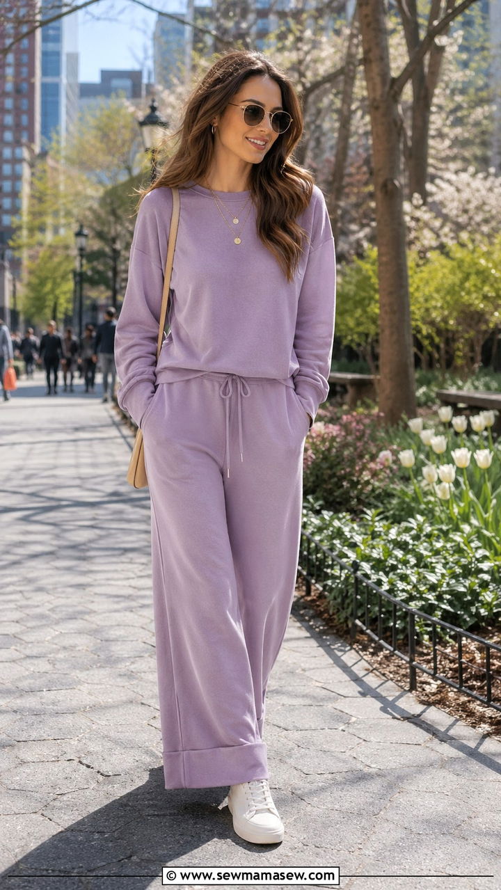 French Terry Pullover and Wide Leg Cuffed Pants - 30 Spring loungewear outfit ideas