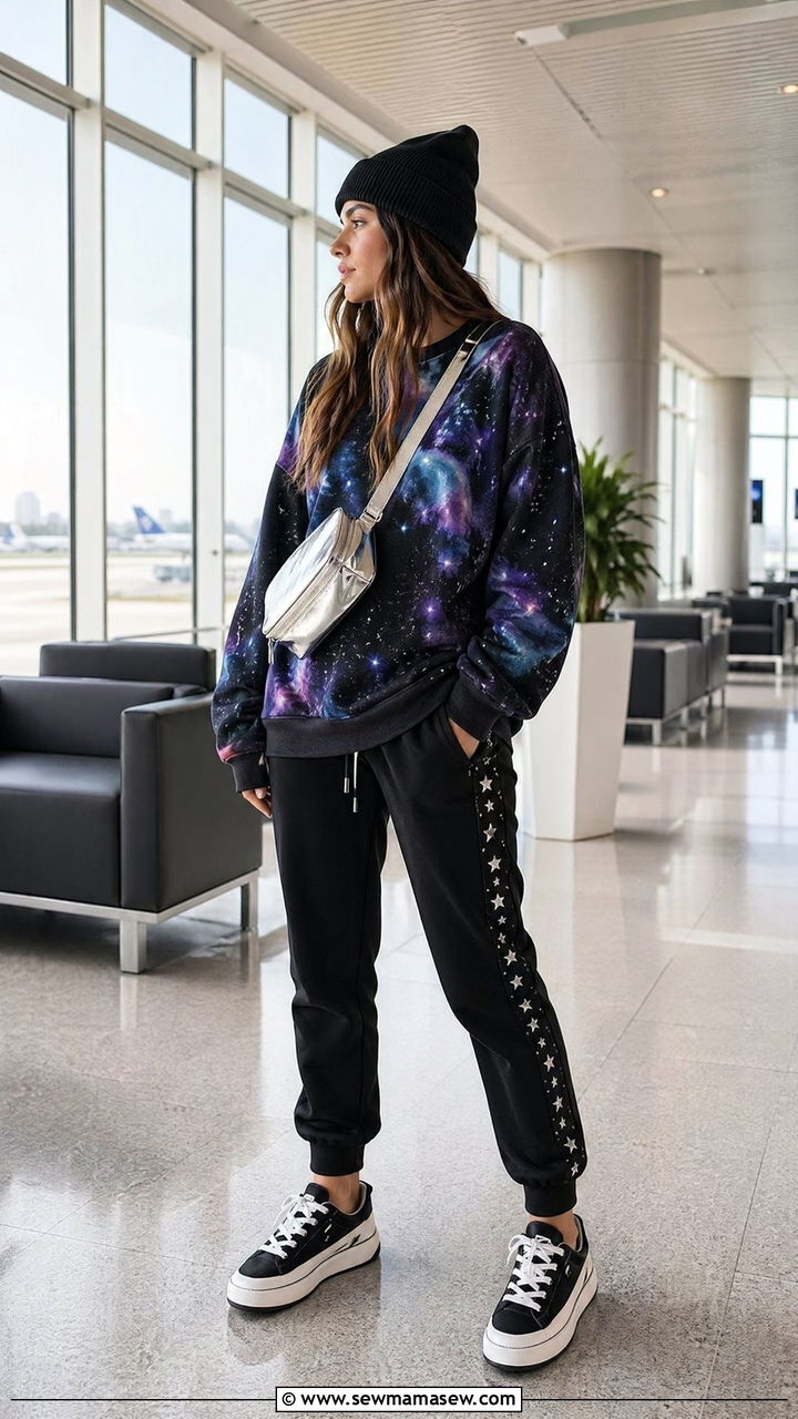 Galaxy Print Sweatshirt And Joggers Outfit - 35 celestial outfits ideas