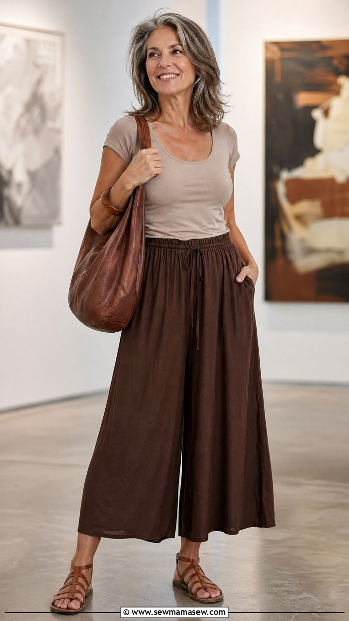 Gaucho pants and sandals summer outfit for women over 50 - 35 What to wear in summer for women over 50