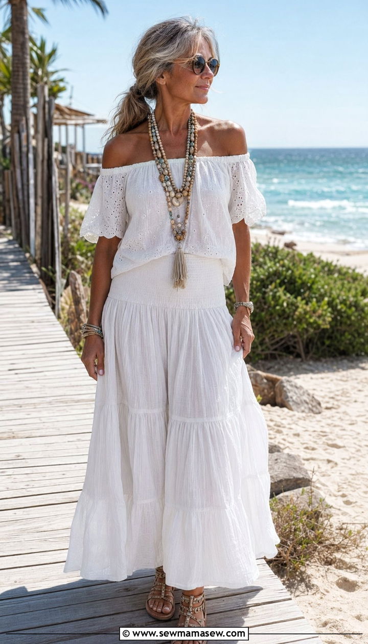 Gauze Smocked Maxi Skirt With Beachy Top - 30 Best skirts for women over 50