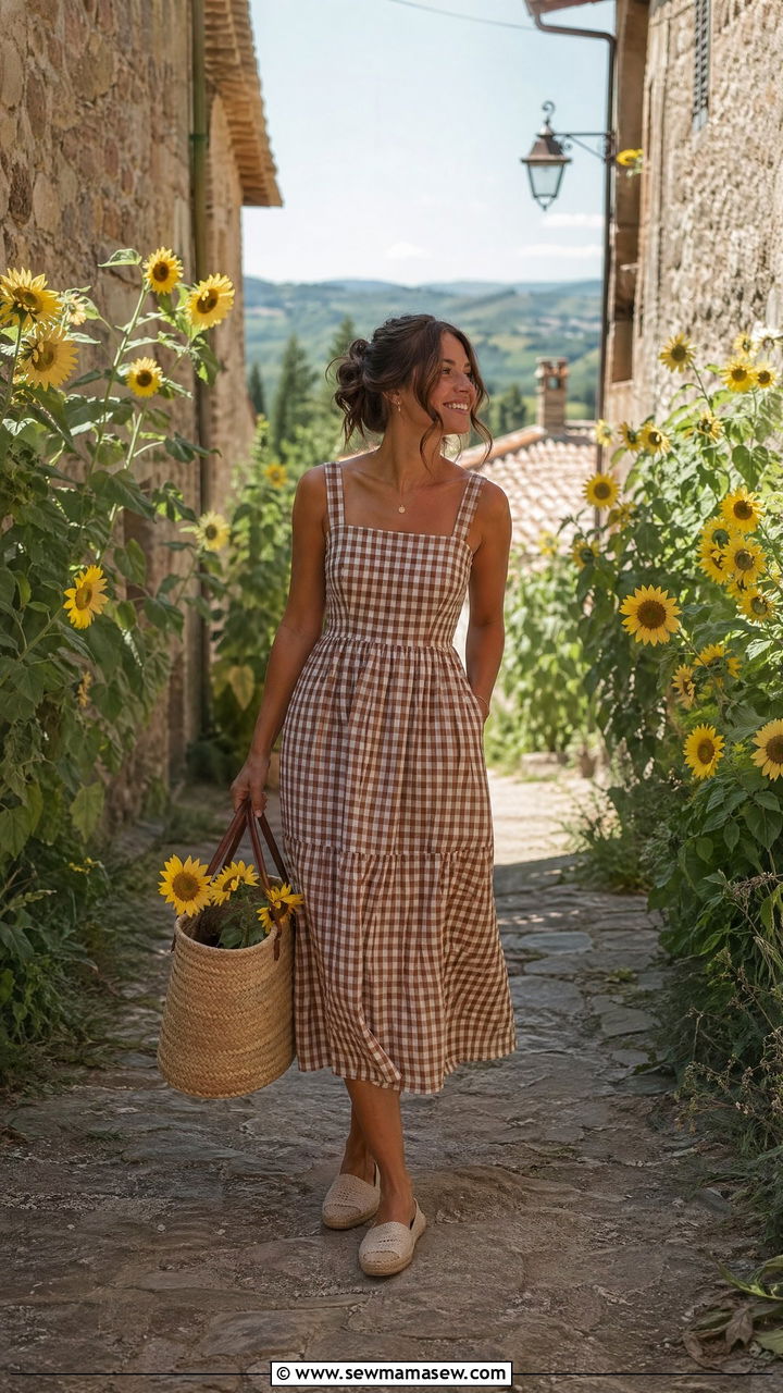 Gingham Dress And Basket Bag Italy Spring Outfit - 35 Spring Italy outfit ideas
