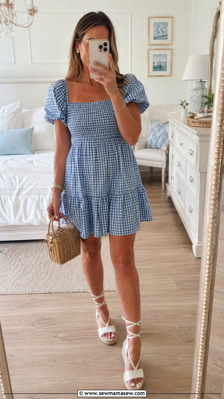 Gingham Dress With Espadrille Wedges - 35 Summer outfits with wedges