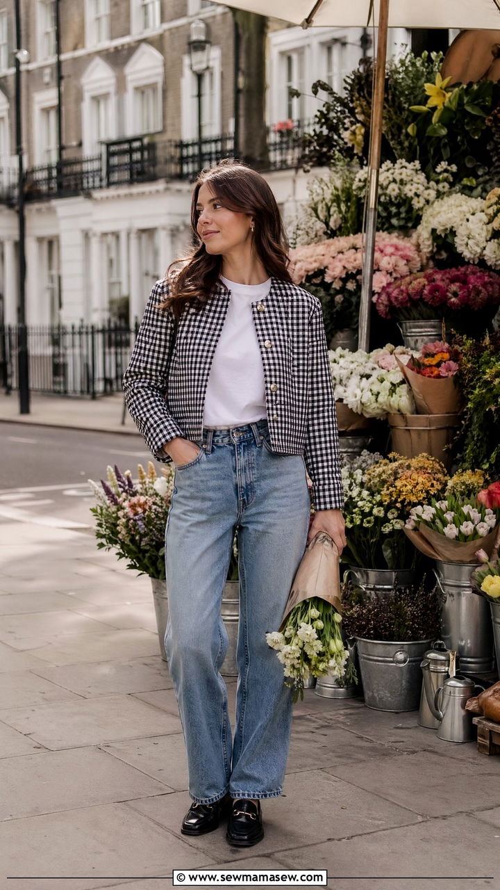 Gingham Jacket With Relaxed High Waist Jeans And Loafers - 35 Spring London outfit ideas