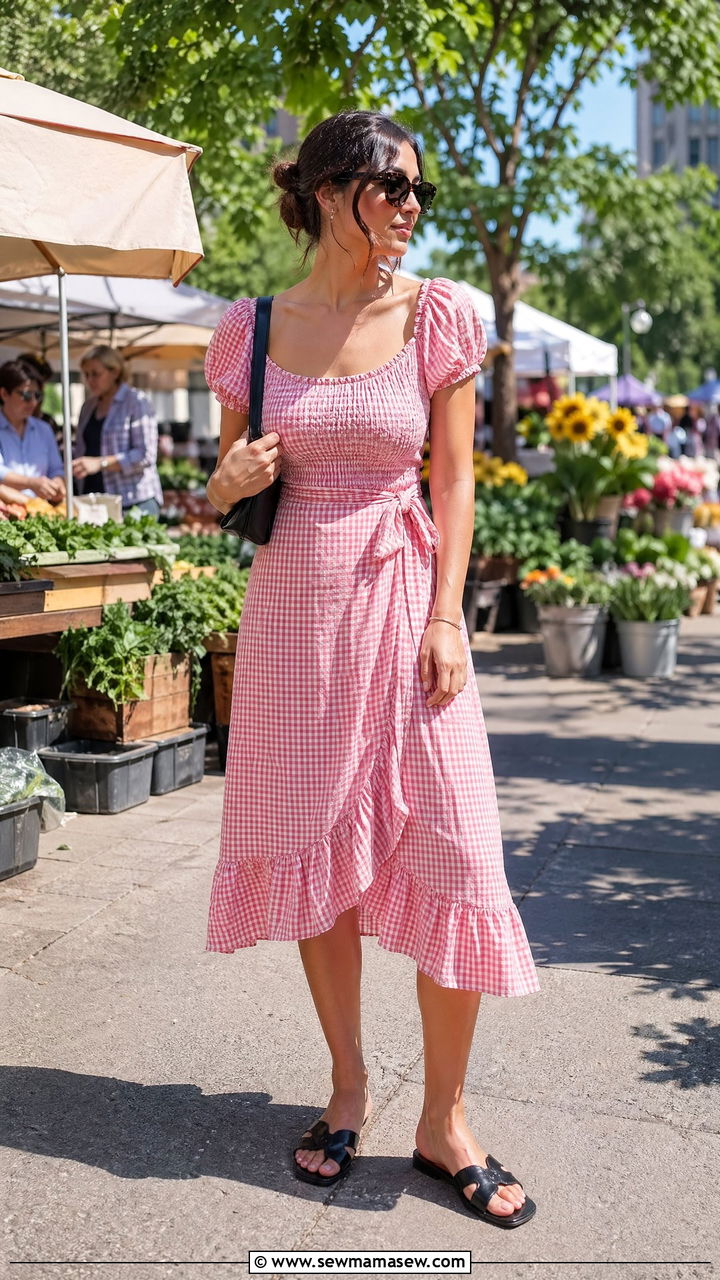 Gingham Midi Dress Summer NYC - 35 Summer New York outfit ideas