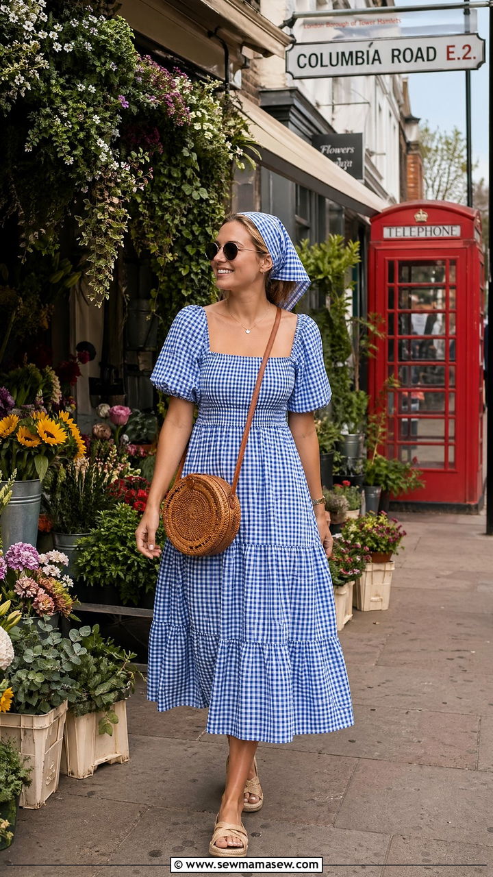Gingham Midi Dress With Matching Headscarf - 35 Summer London outfit ideas