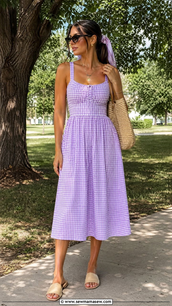 Gingham Midi Sundress Outfit - 35 Sundress outfit ideas for summer
