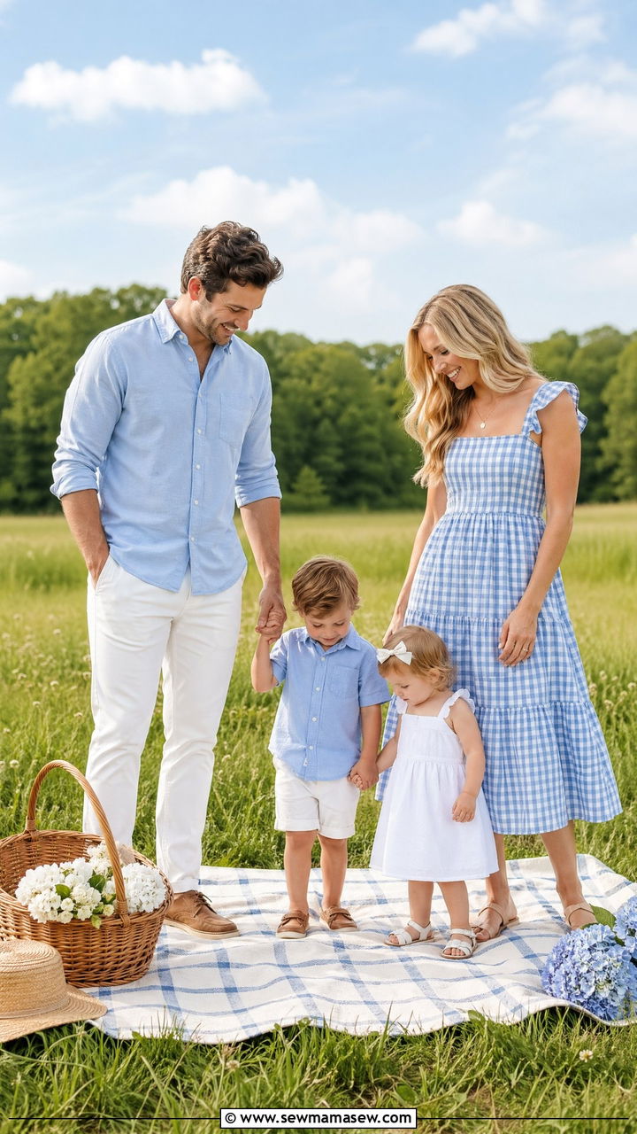 Gingham Print Family Outfits for Summer Photos - 35 summer family photo outfit ideas