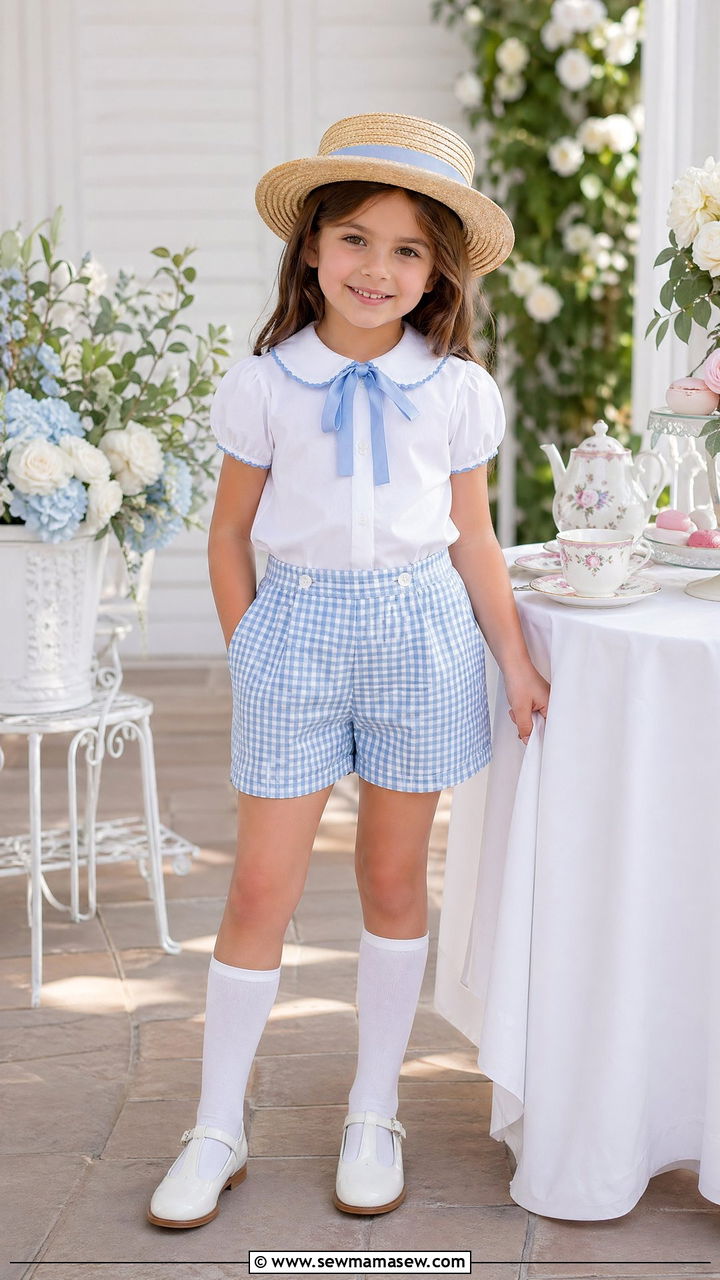Gingham shorts and bow blouse - 35 Spring outfits for little girls